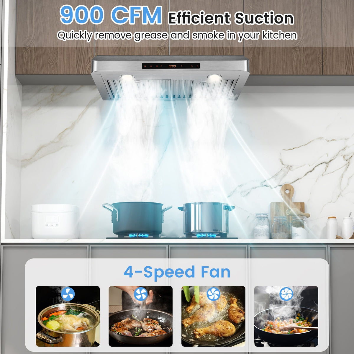 35.5/29.5 Inch Under Cabinet Range Hood 900 CFM Kitchen Vent