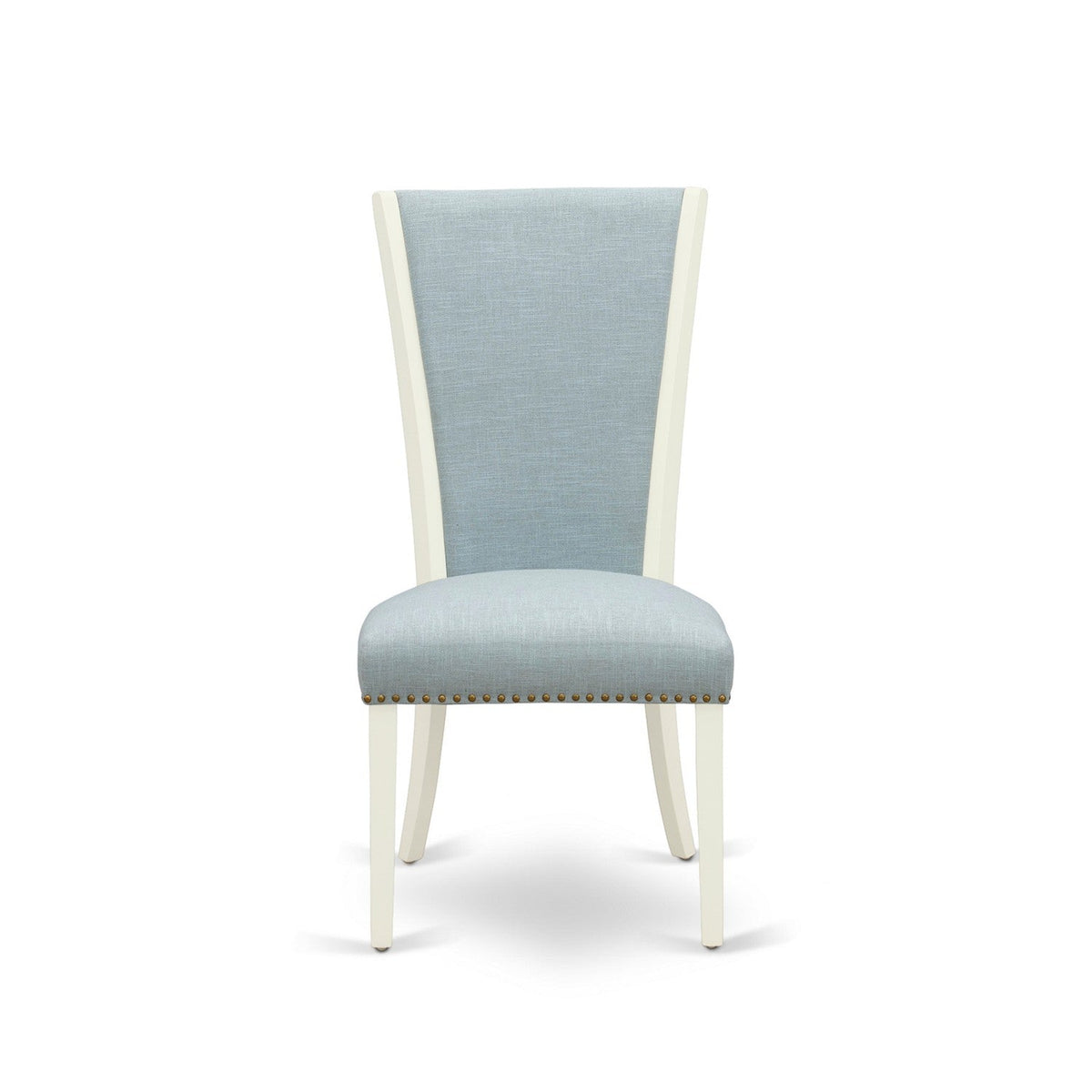 7 Piece Dining Room Set - 6 Baby Blue Linen Chairs with High Back and 1 Oval Dining Table