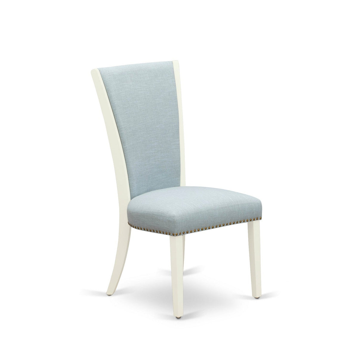 7 Piece Dining Room Set - 6 Baby Blue Linen Chairs with High Back and 1 Oval Dining Table