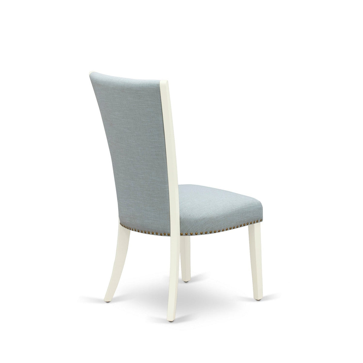 7 Piece Dining Room Set - 6 Baby Blue Linen Chairs with High Back and 1 Oval Dining Table