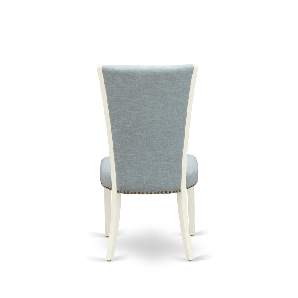 7 Piece Dining Room Set - 6 Baby Blue Linen Chairs with High Back and 1 Oval Dining Table