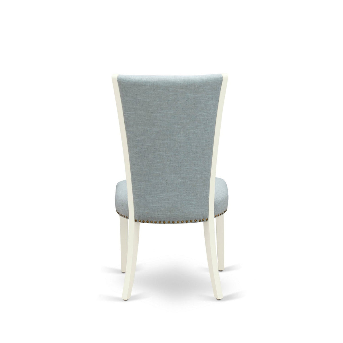 7 Piece Dining Room Set - 6 Baby Blue Linen Chairs with High Back and 1 Oval Dining Table