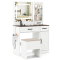Vanity Desk with Mirror and Lights Farmhouse Makeup Dressing Table-White