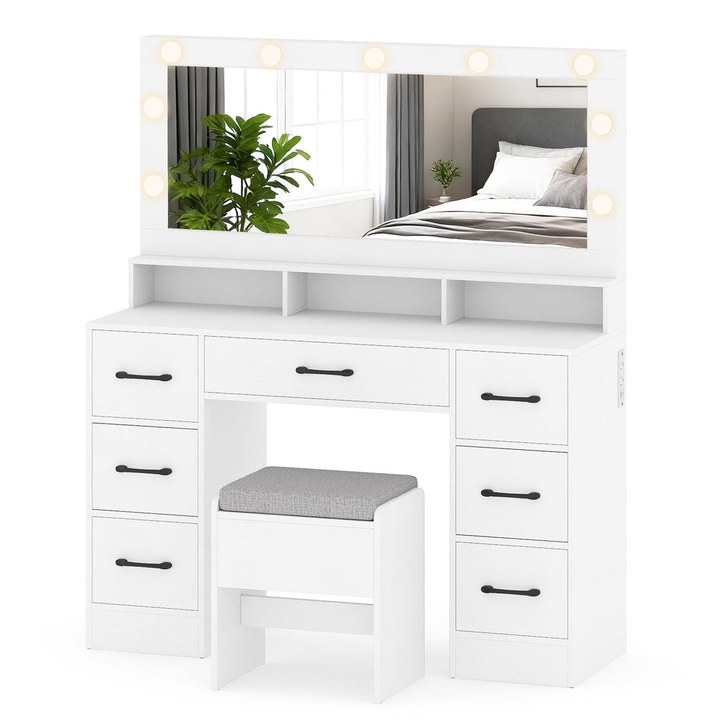 Vanity Desk with Mirror and Lights Makeup Table with Power Outlets