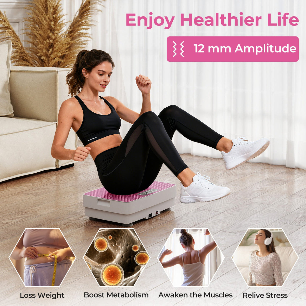 Vibration Plate Exercise Machine with Gravity Sensor and Remote Control for Home Gym