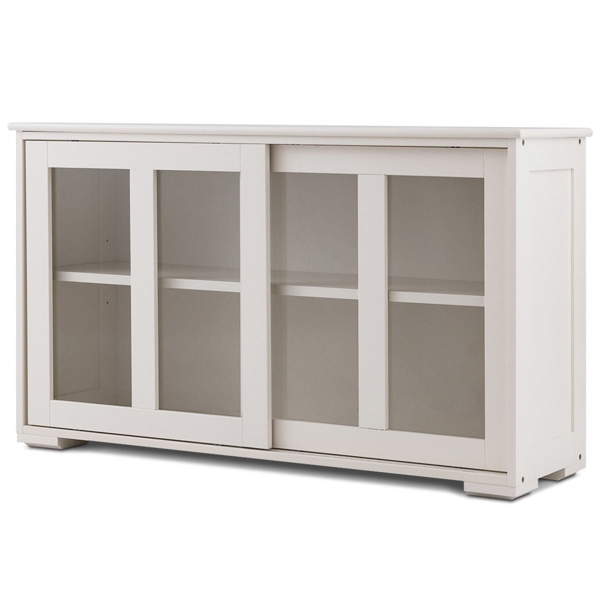 White Wood Buffet Sideboard Cabinet with Glass Sliding Door