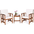 3-Piece Solid Wood Patio Table Chairs Set with White Cushions