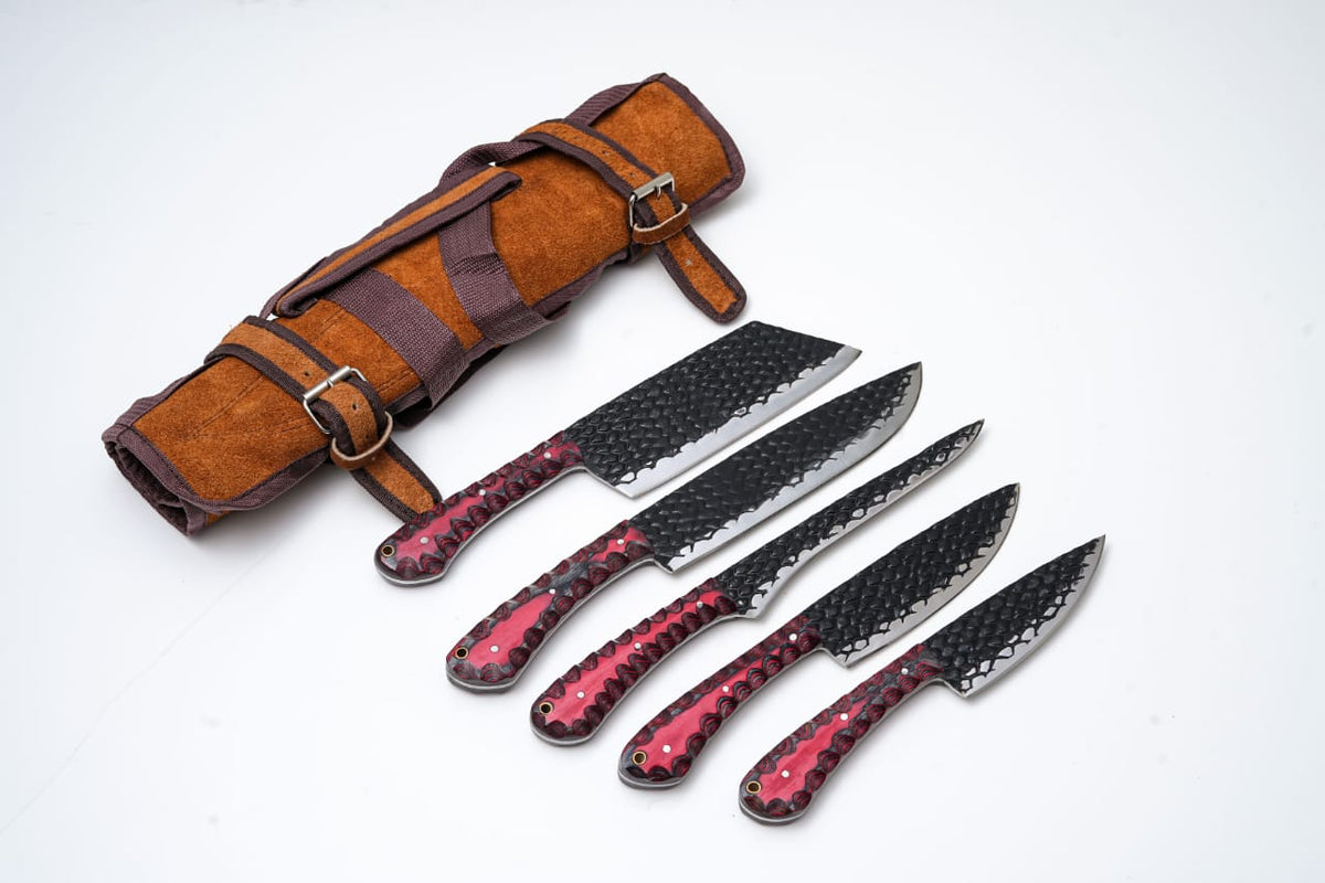 5-Piece Hand-Forged Kitchen Knife Set - Dragon Scale Carbon Steel