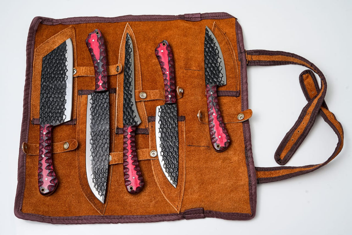 5-Piece Hand-Forged Kitchen Knife Set - Dragon Scale Carbon Steel