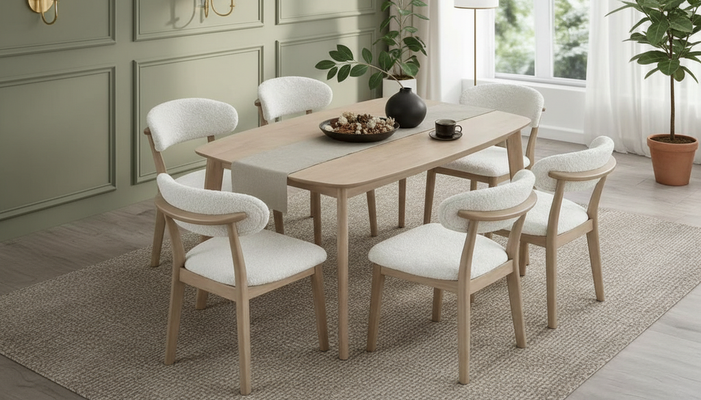 Scandinavian Dining Table Set with Upholstered Chairs