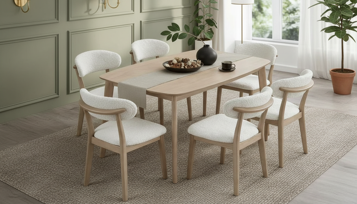 Scandinavian Dining Table Set with Upholstered Chairs