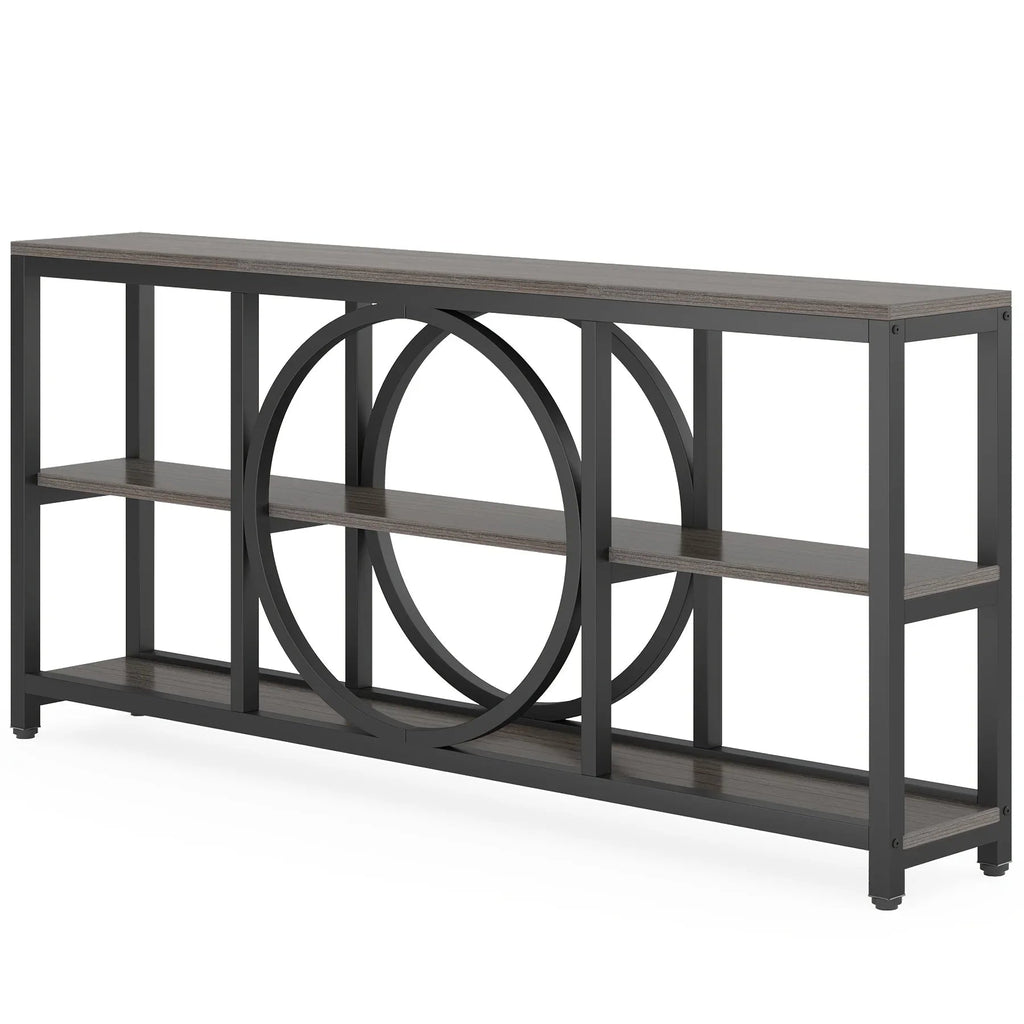 Wood Sofa Console Table with 3 Tier Storage, 70.9 inch, Black