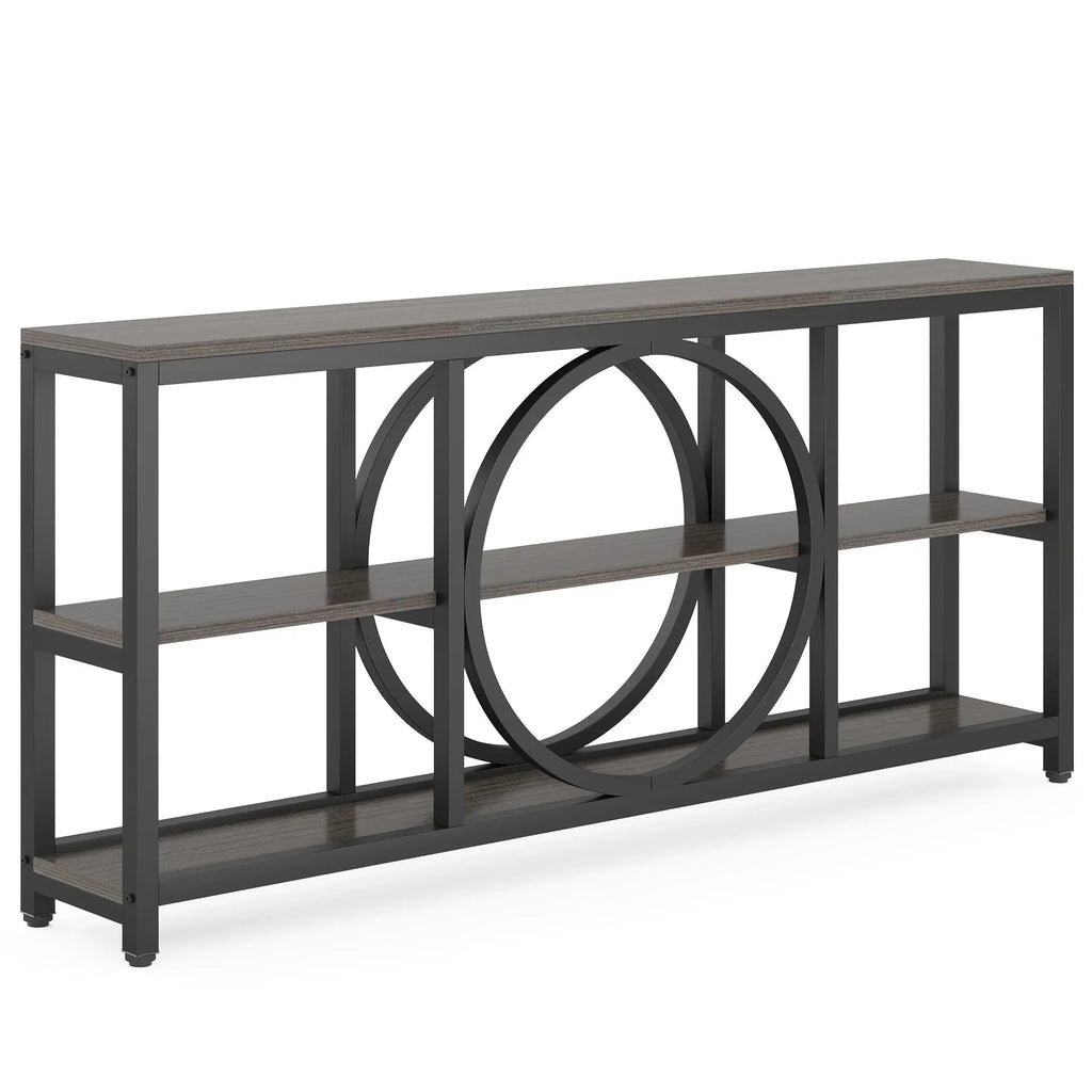 Wood Sofa Console Table with 3 Tier Storage, 70.9 inch, Black