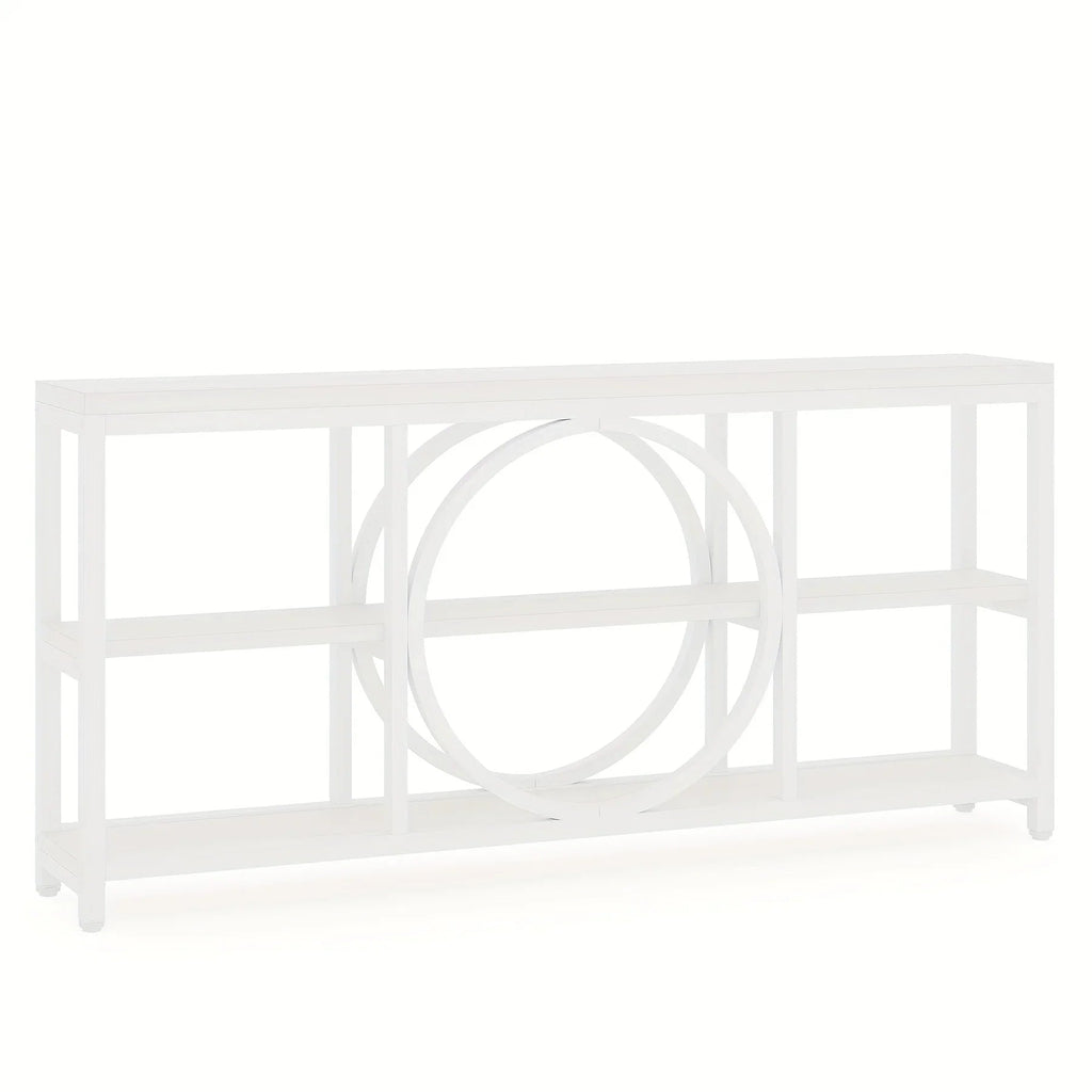 Wood Sofa Console Table with 3 Tier Storage, 70.9 inch, Black