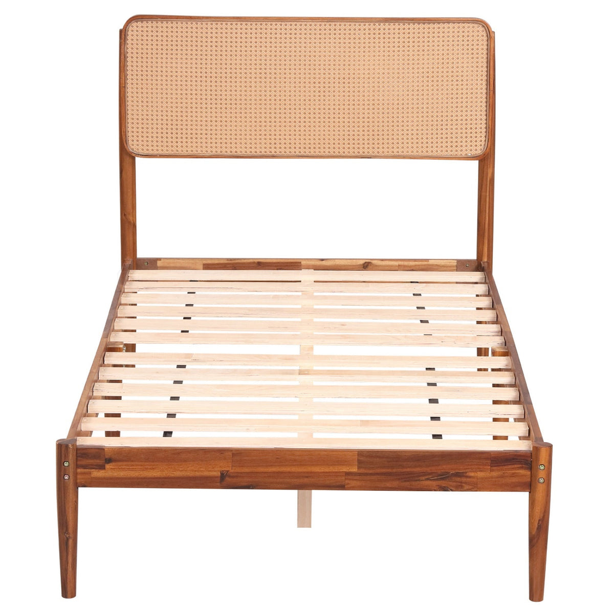 Queen Rattan Headboard Bed Frame with Wood Slat Support