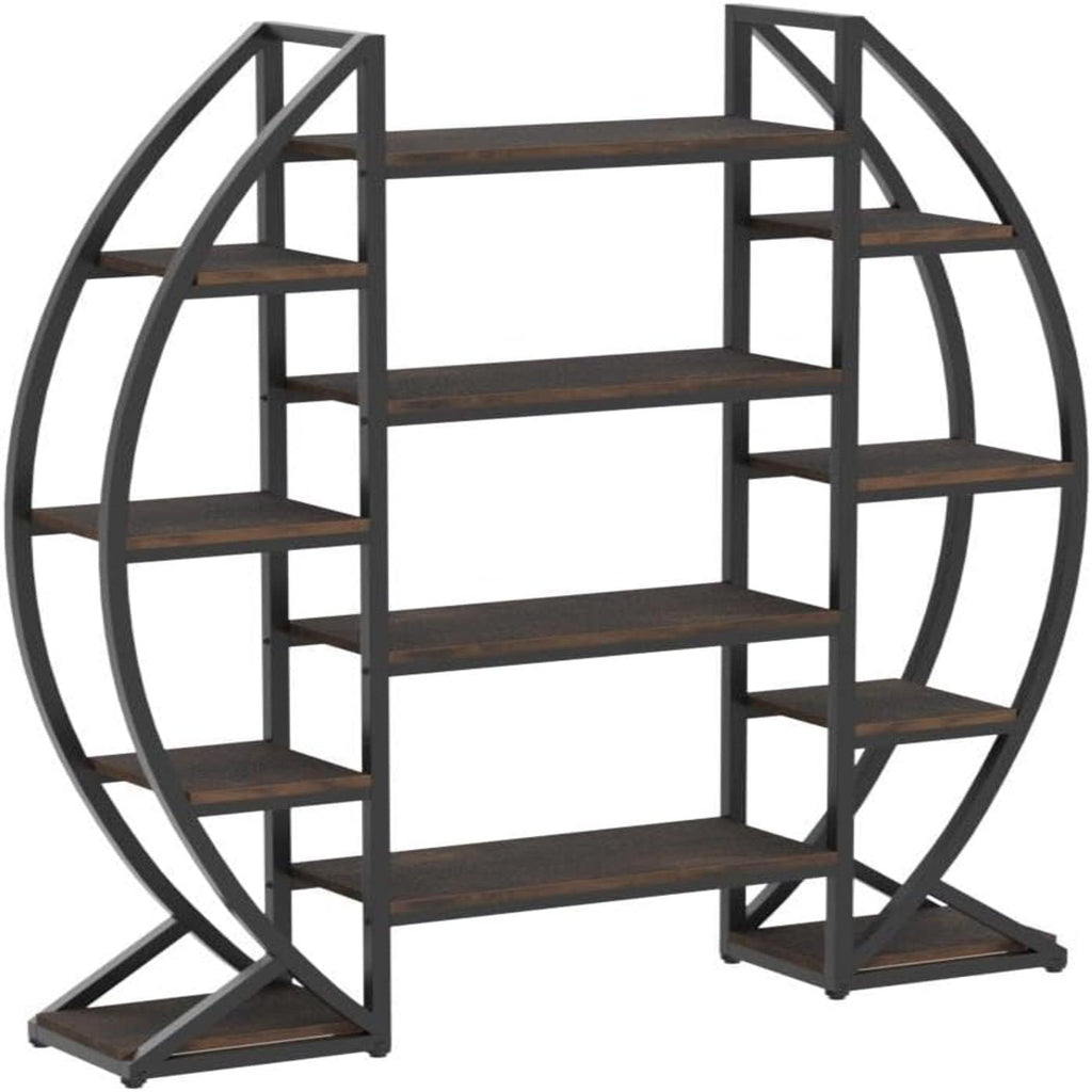 Triple Wide Oval Etagere Bookcase With Shelves For Living Room