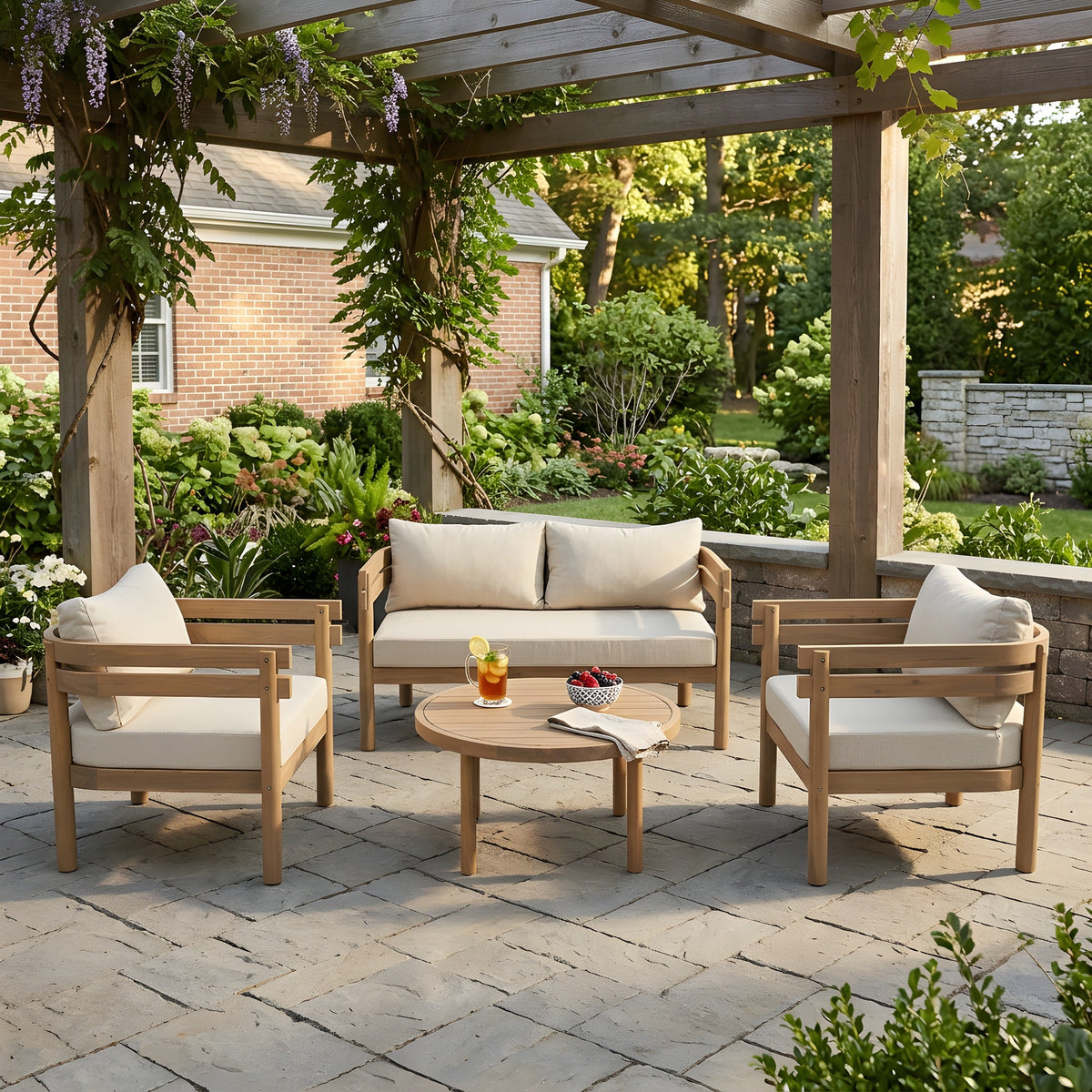 4-Piece Acacia Wood Patio Furniture Set