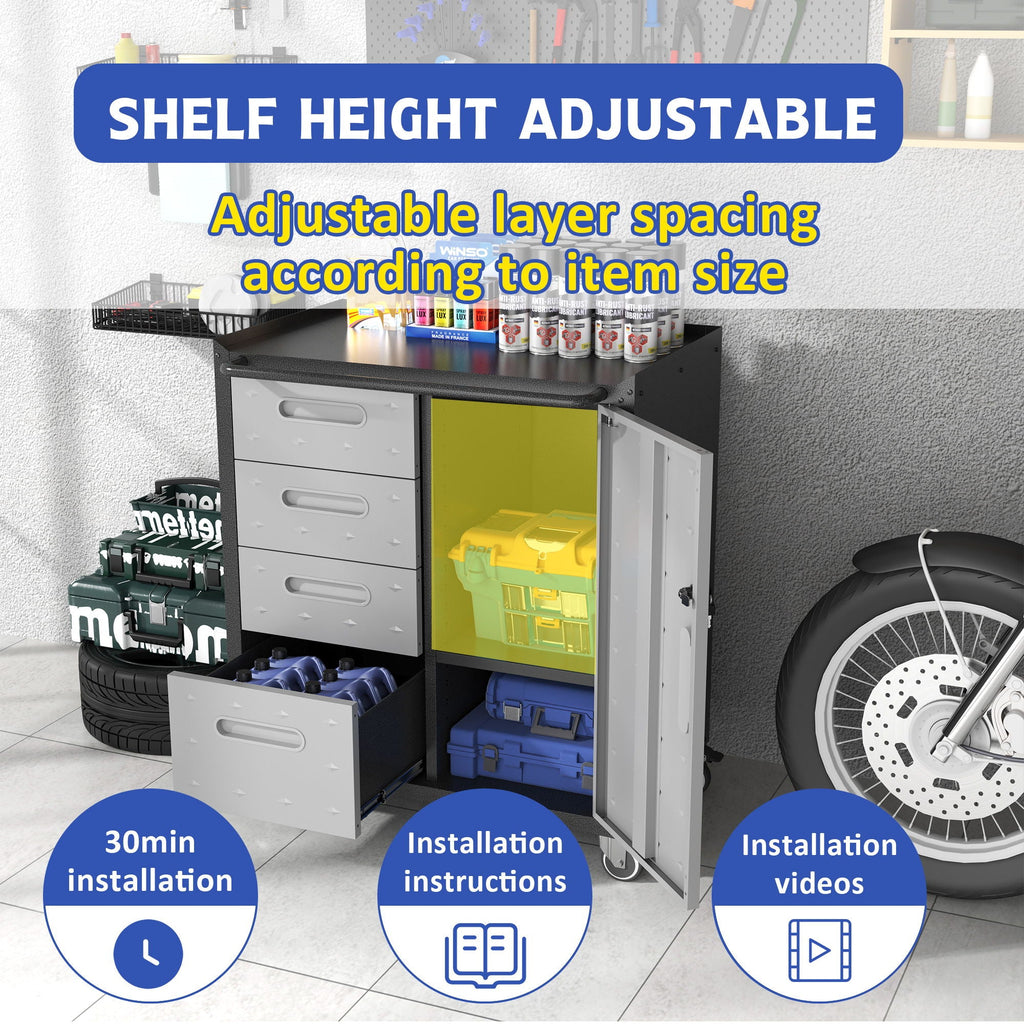 Sturdy Metal Tool Storage Cabinet With Wheels
