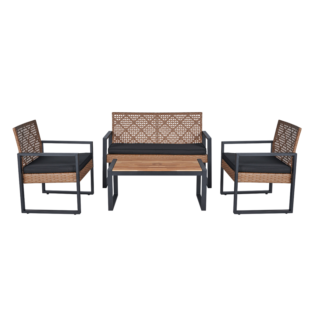 4-Piece Patio Furniture Set with Acacia Wood and Wicker - Brown or Light Brown