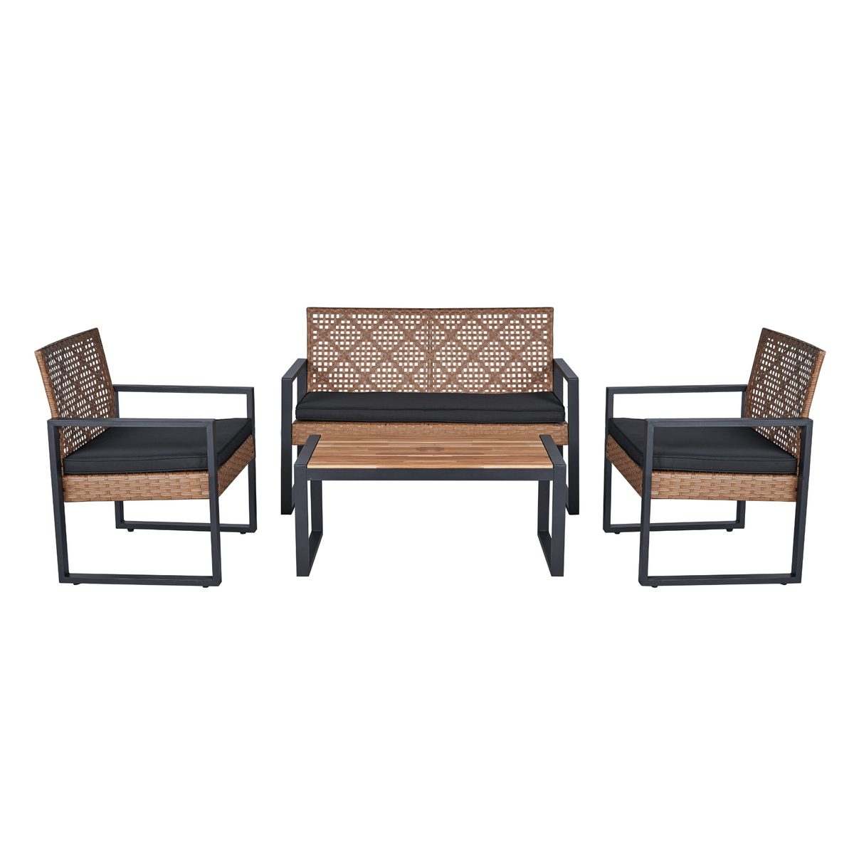 4-Piece Patio Furniture Set with Acacia Wood and Wicker - Brown or Light Brown