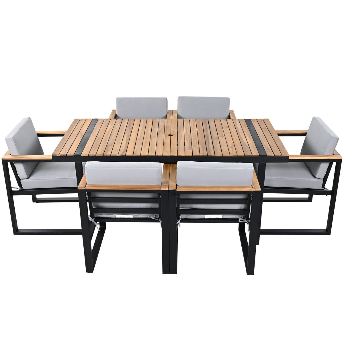 7 Pieces Dining Set Table And Chair Set With And Removable Cushions For Patio