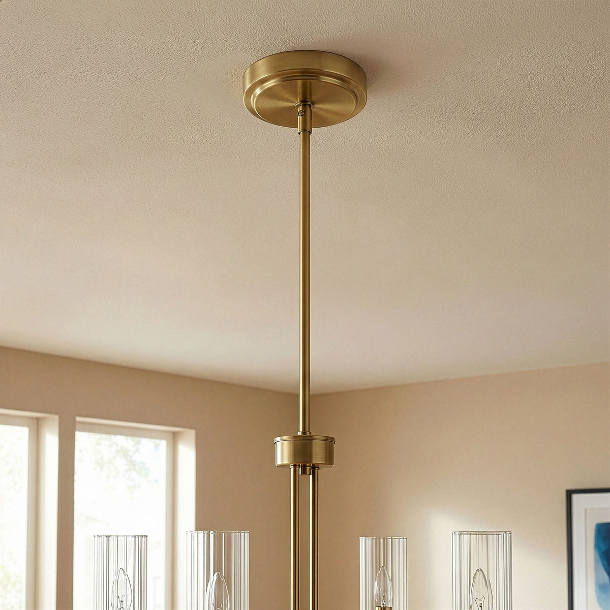 4 Lights Chandelier With Clear Ribbed Satin - Antique Brass