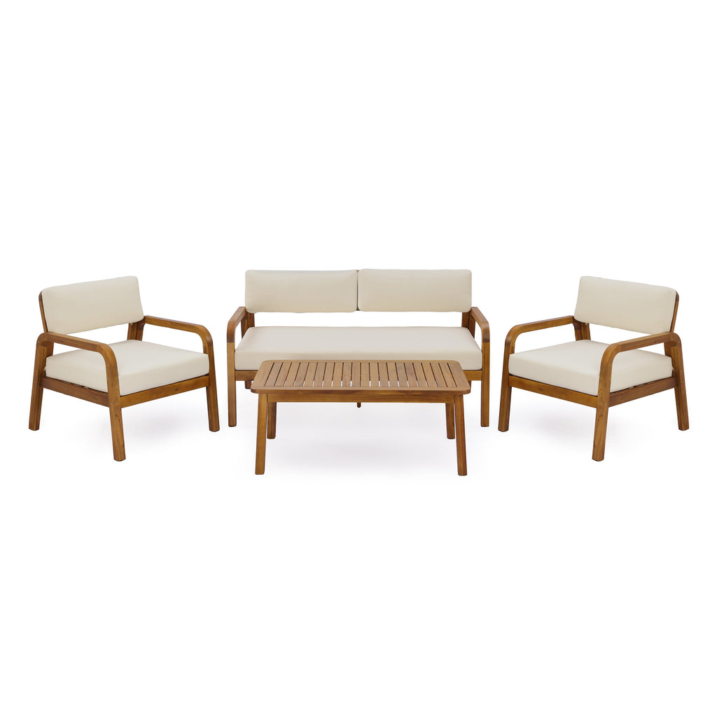 Teak 4-Piece Outdoor Sofa Set with Cushions - Patio Furniture