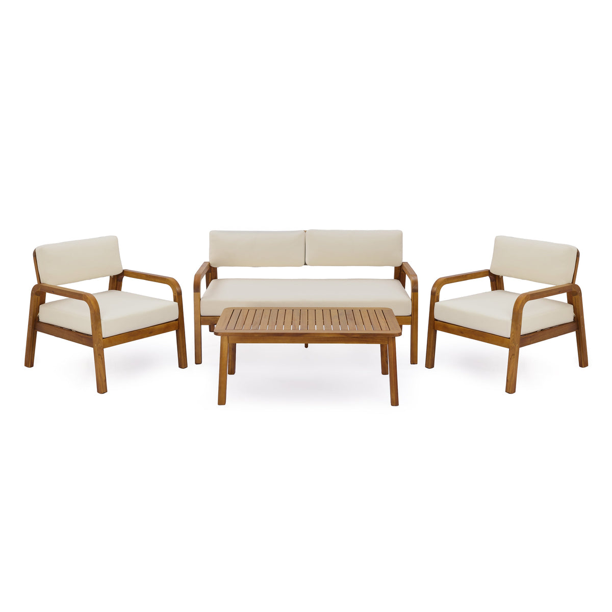 Teak 4-Piece Outdoor Sofa Set with Cushions - Patio Furniture