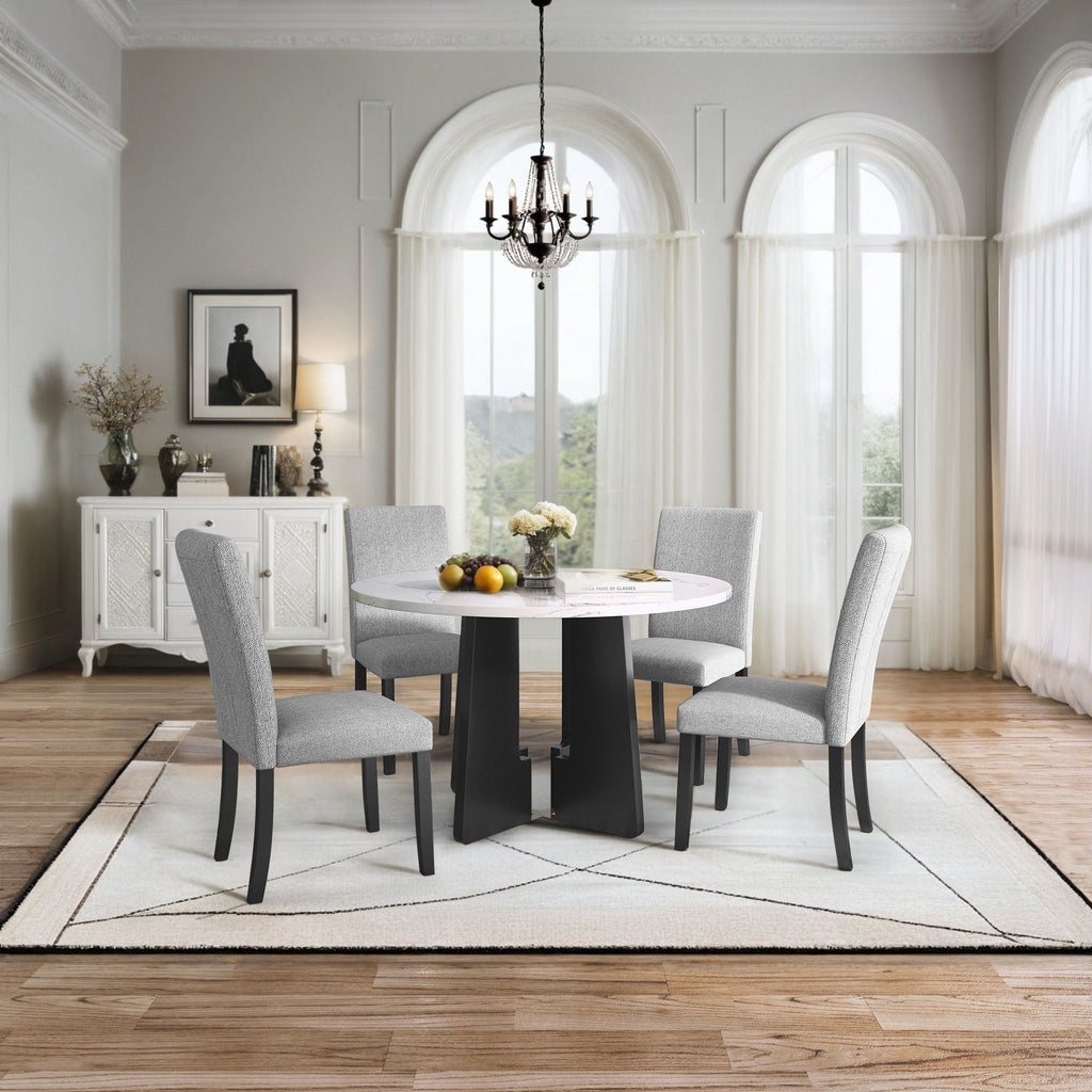 5 Piece Round Dining Table Set, Dining Table And 4 Upholstered Chairs