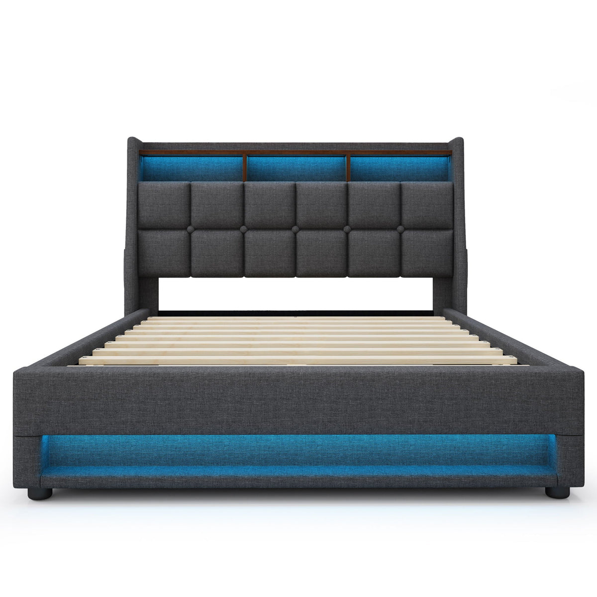 Upholstered Platform Bed With A Hydraulic Storage System, LED And USB Charging