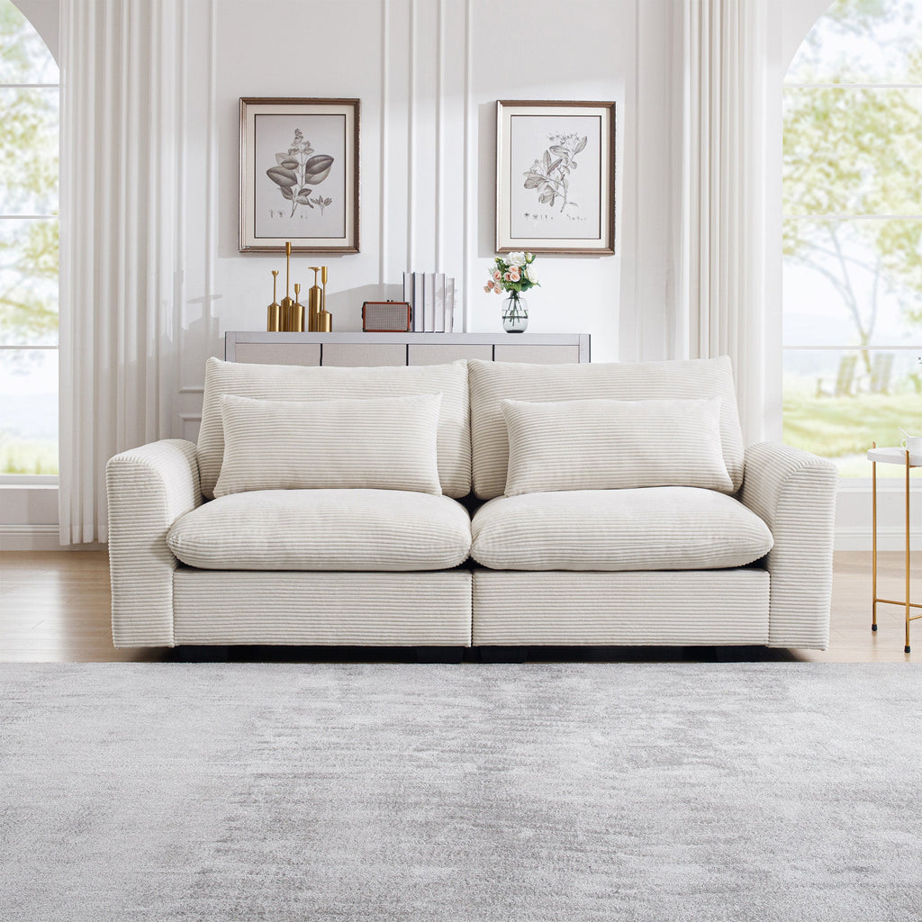 Beige Corduroy Sofa Couch, Deep Seat Couches
