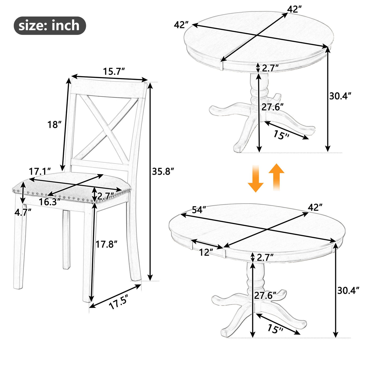 Dining Table Set For 4, Round Table And 4 Chairs