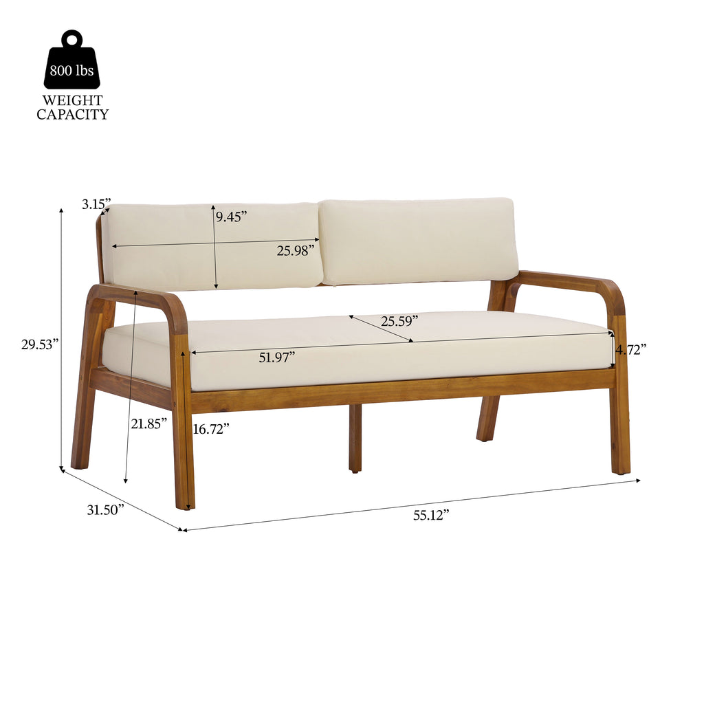Teak 4-Piece Outdoor Sofa Set with Cushions - Patio Furniture