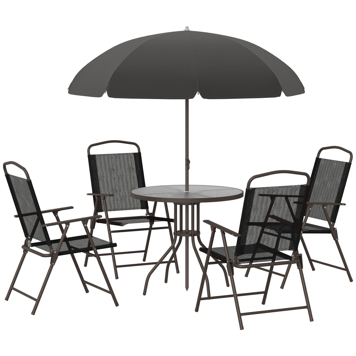 Patio Dining Set With Table Umbrella, Folding Chairs And Dining Table