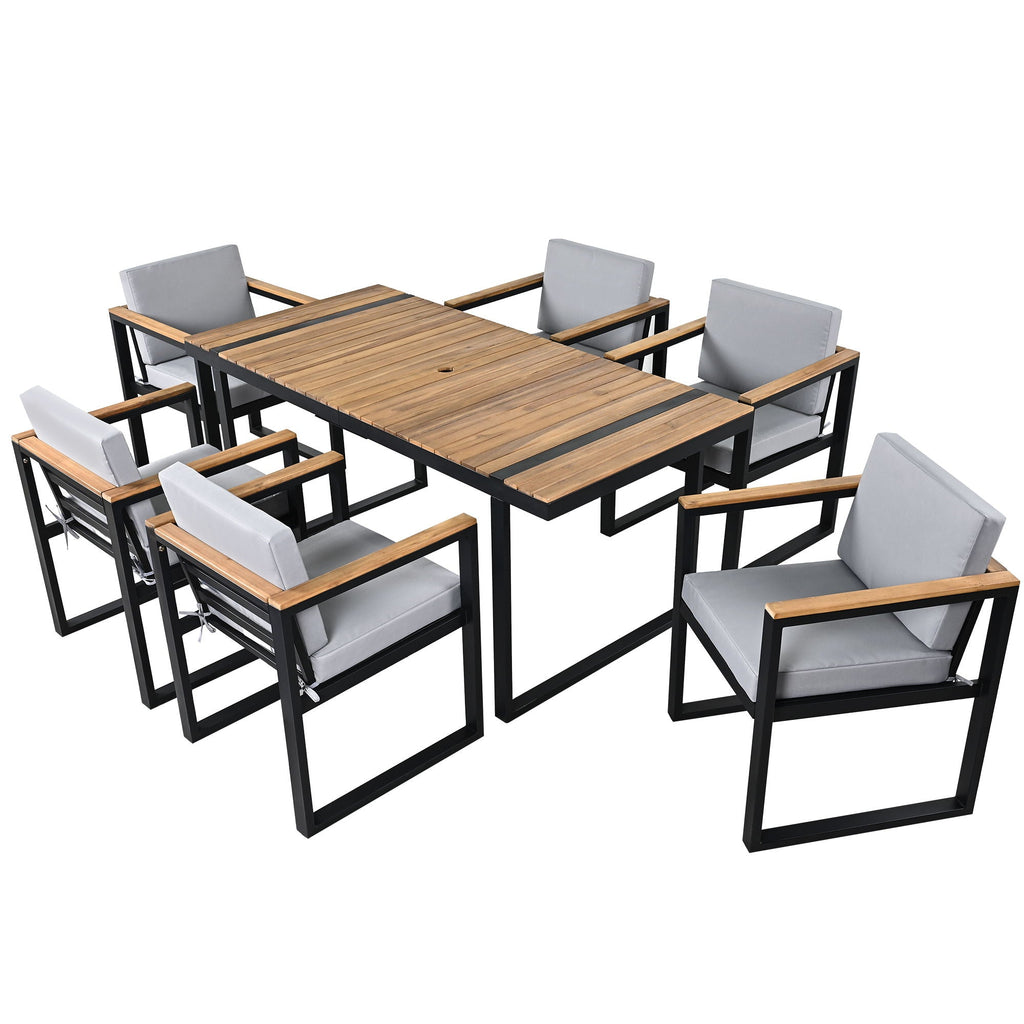 7 Pieces Dining Set Table And Chair Set With And Removable Cushions For Patio