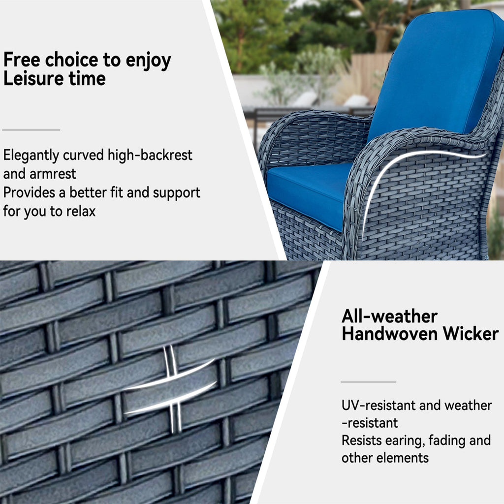 Wicker Patio Set - 3 Piece Rattan Outdoor Sectional Conversation Set