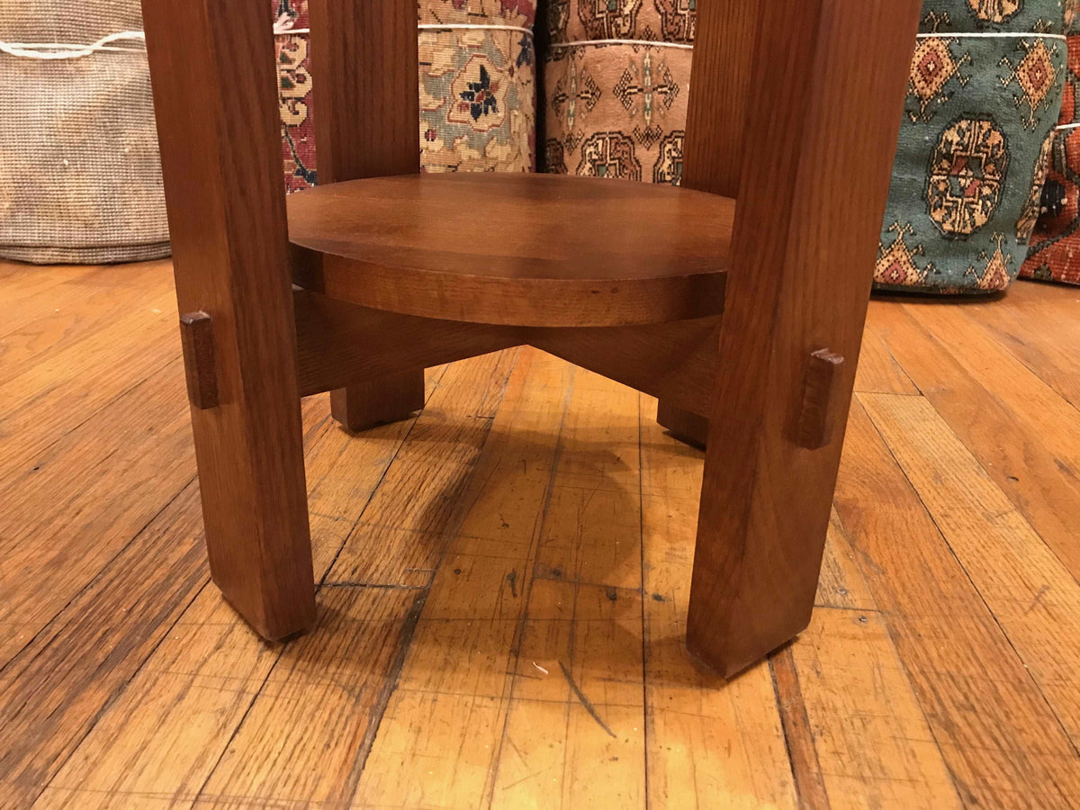Mission Style Oak Round End Table
