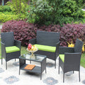 4 PC Rattan Patio Set Outdoor Cushioned Wicker Sofa Green Cushion