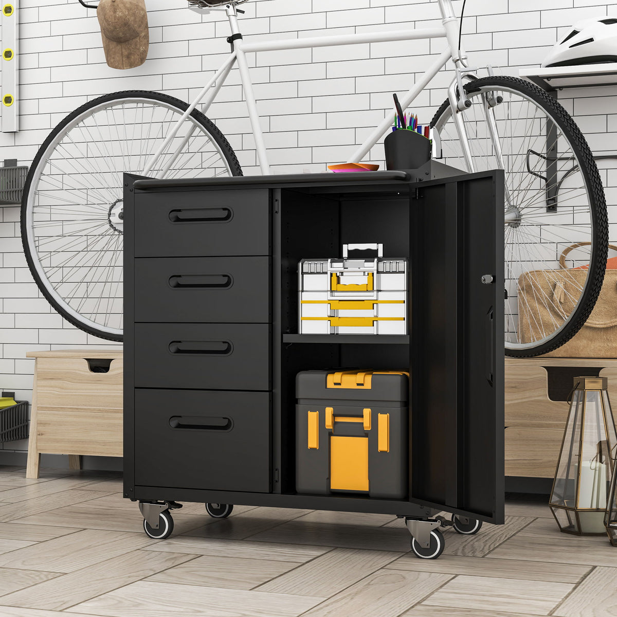 Sturdy Metal Tool Storage Cabinet With Wheels
