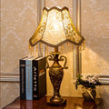 Antique Brass Table Lamp – Floral Fabric Drum Shade