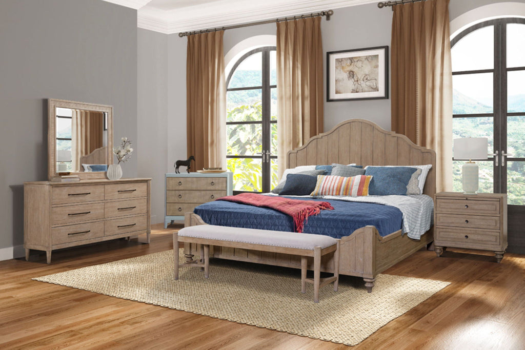 Panel Bedroom Set With 3 Drawer Nightstand, Casual Dresser, Cane Mirror