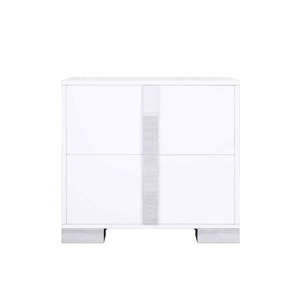 Elegant Nightstand with Metal Foot, Mirrored Bedside Table