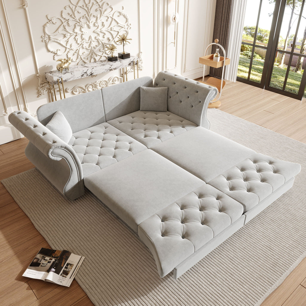 Oversized Chesterfield Pull Out Sofa Bed with Flower Tufting