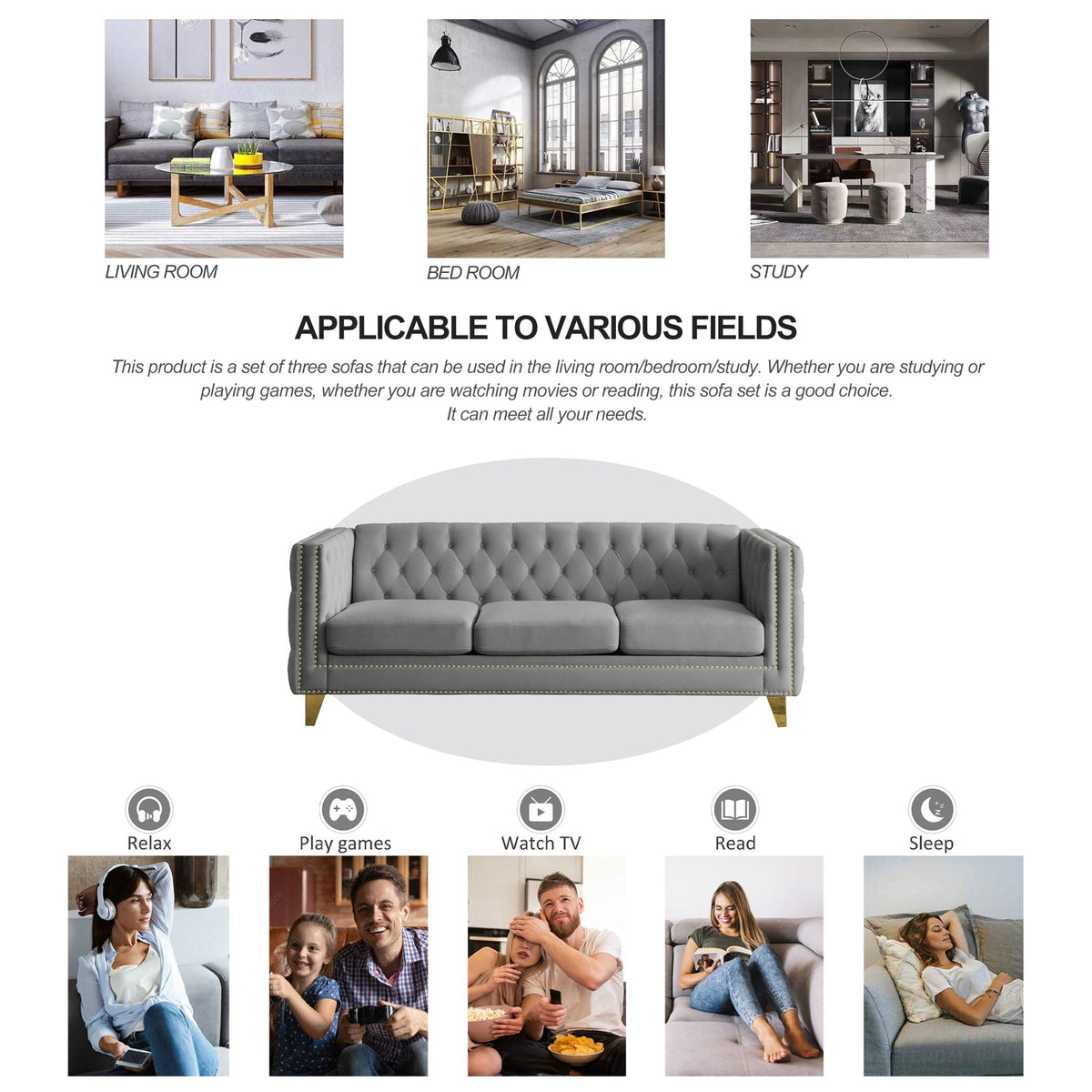 Upholstered Couch Sofa With Button Tufting