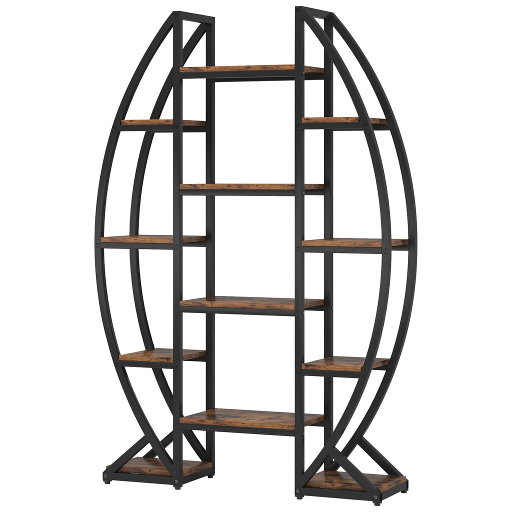 Triple Wide Oval Etagere Bookcase With Shelves For Living Room