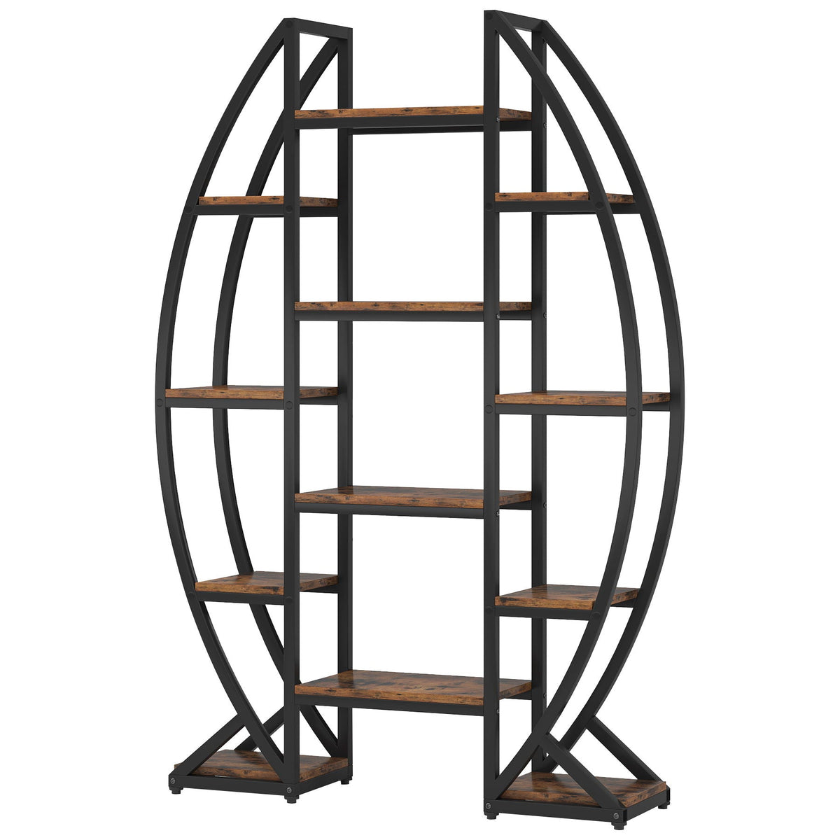 Triple Wide Oval Etagere Bookcase With Shelves For Living Room