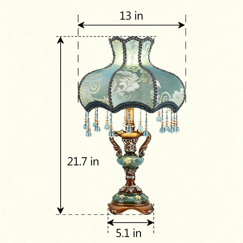 Victorian Floral Table Lamp – Lace Lampshade & Beaded Fringe, Antique Bedside Night Light