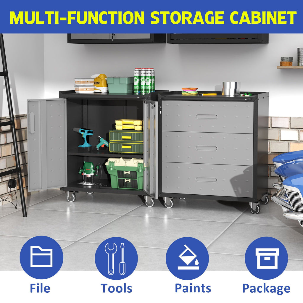 Heavy Duty Metal Storage Cabinet With Wheels 3 Drawer Tool Cabinet