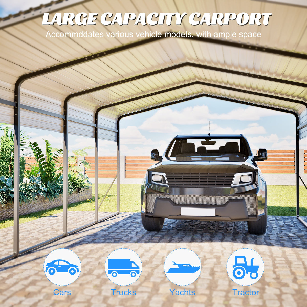 13x20 FT Metal Carport with Upgraded Frame
