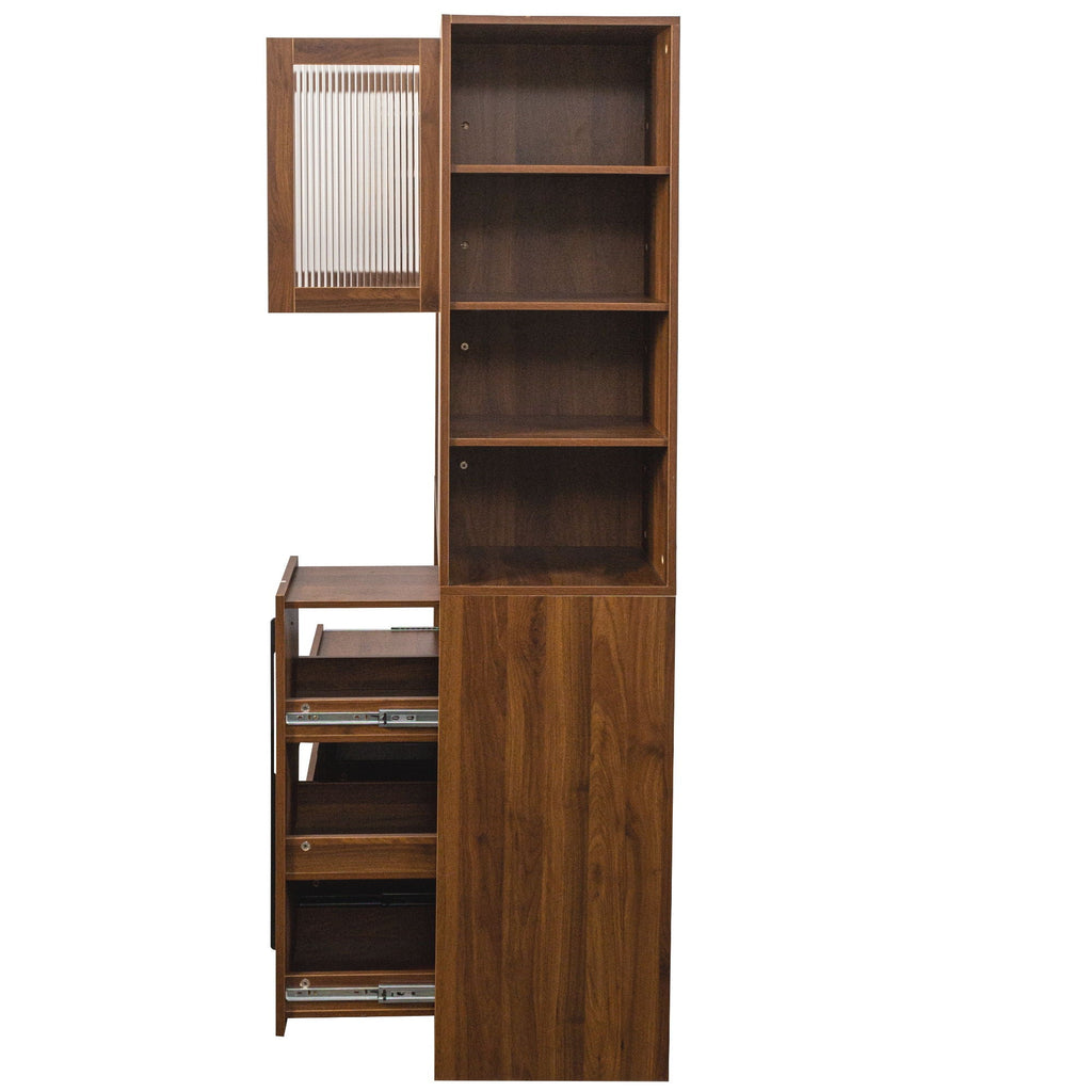 Tall Kitchen Pantry Cabinet With 4 Tier Side Shelf, 2 Drawers